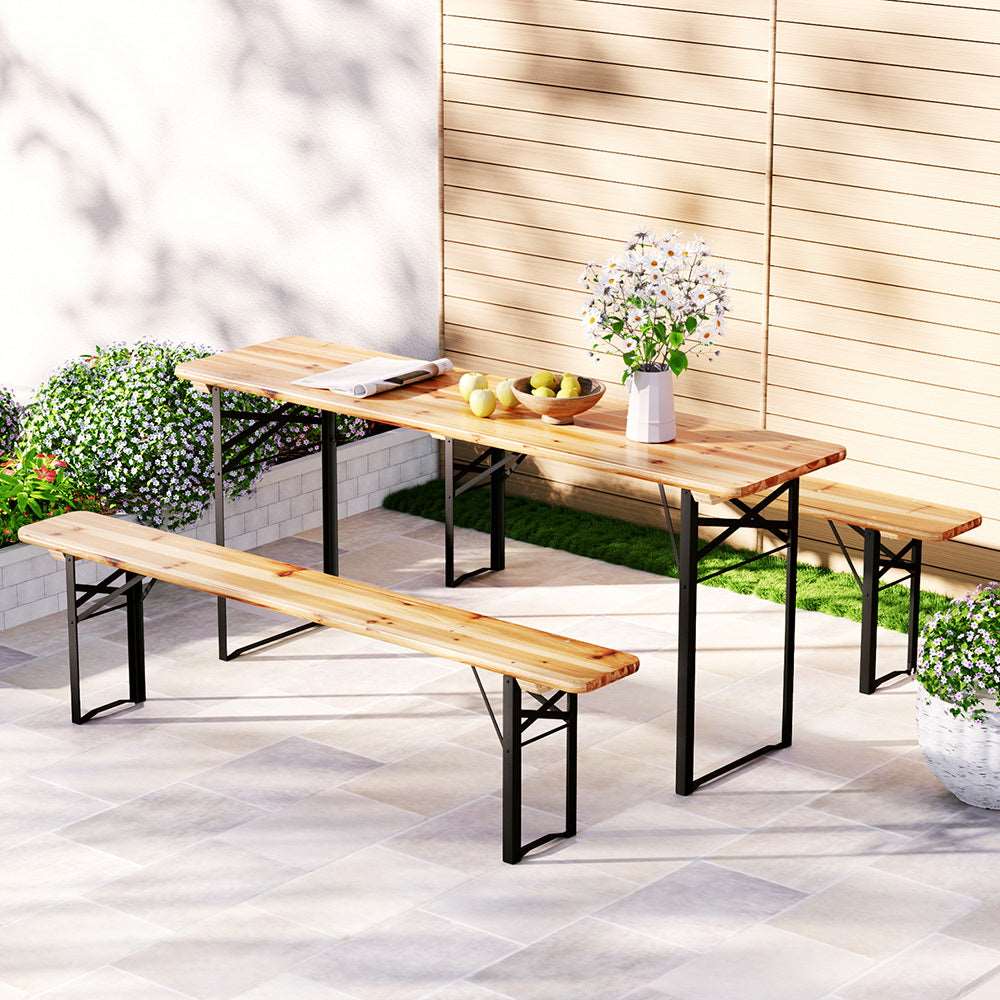 3 PCS Outdoor Furniture Dining Set Lounge Setting Patio Wooden Bench