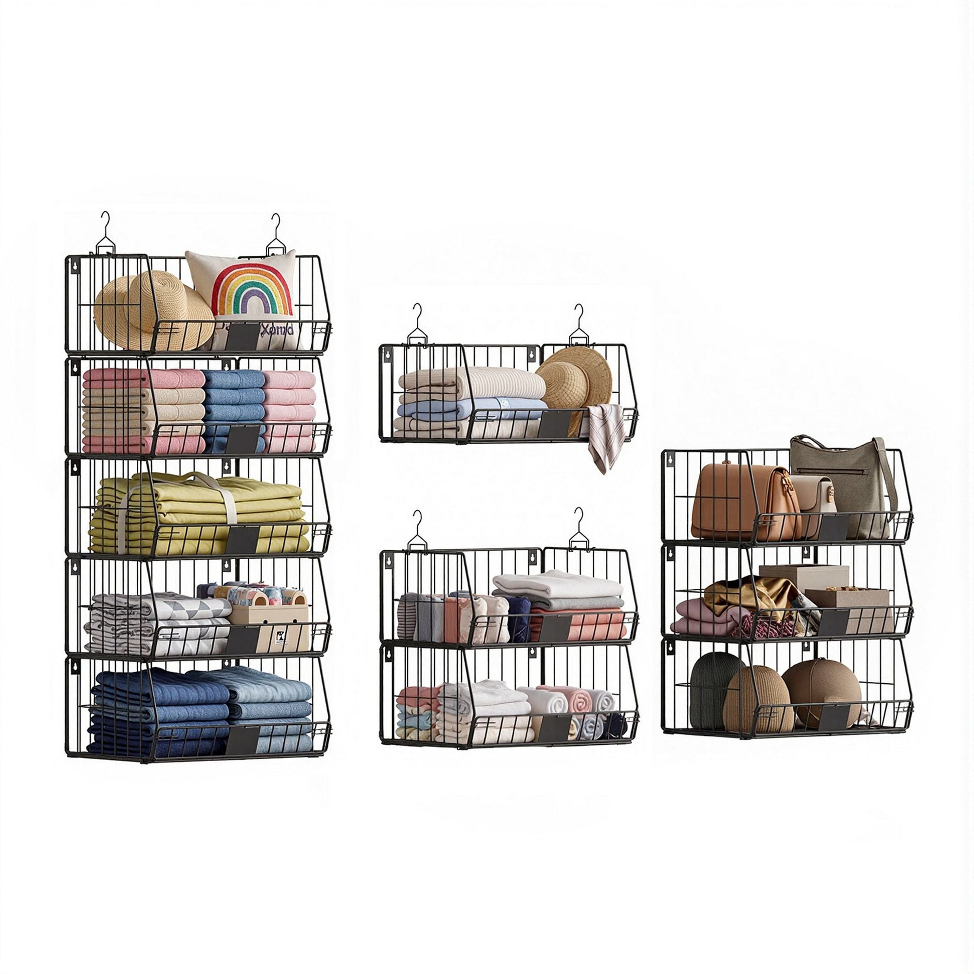 5 Tier Stackable Closet Organizers and Storage Closet Hanging Storage Organizer Shelves