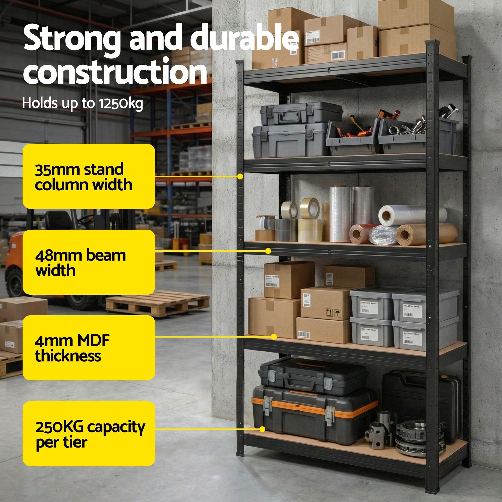 Giantz 5-Tier Garage Shelving Unit 1.6x0.8m Storage Rack Pallet Racking - Black