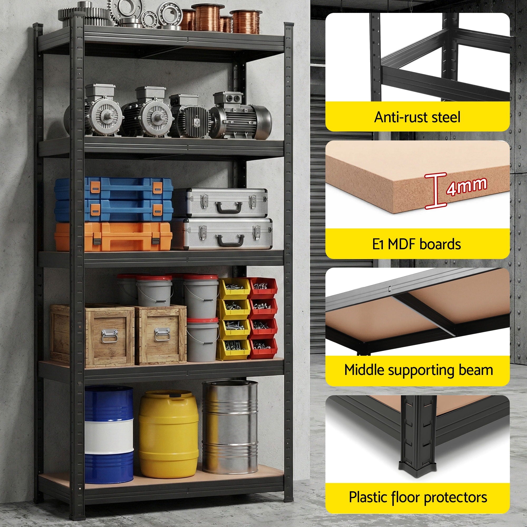 Giantz 5-Tier Garage Shelving Unit 1.6x0.8m Storage Rack Pallet Racking - Black