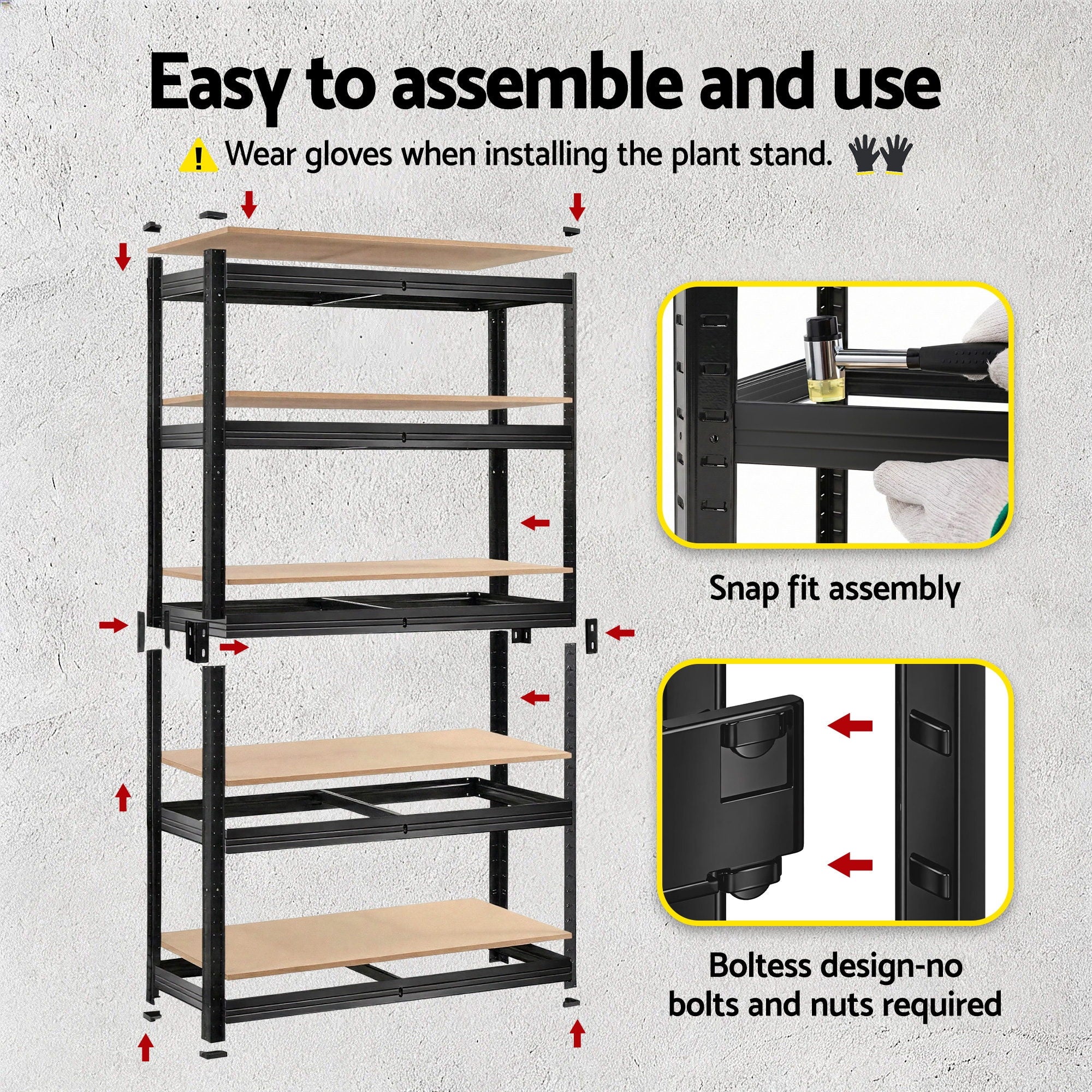Giantz 5-Tier Garage Shelving Unit 1.6x0.8m Storage Rack Pallet Racking - Black