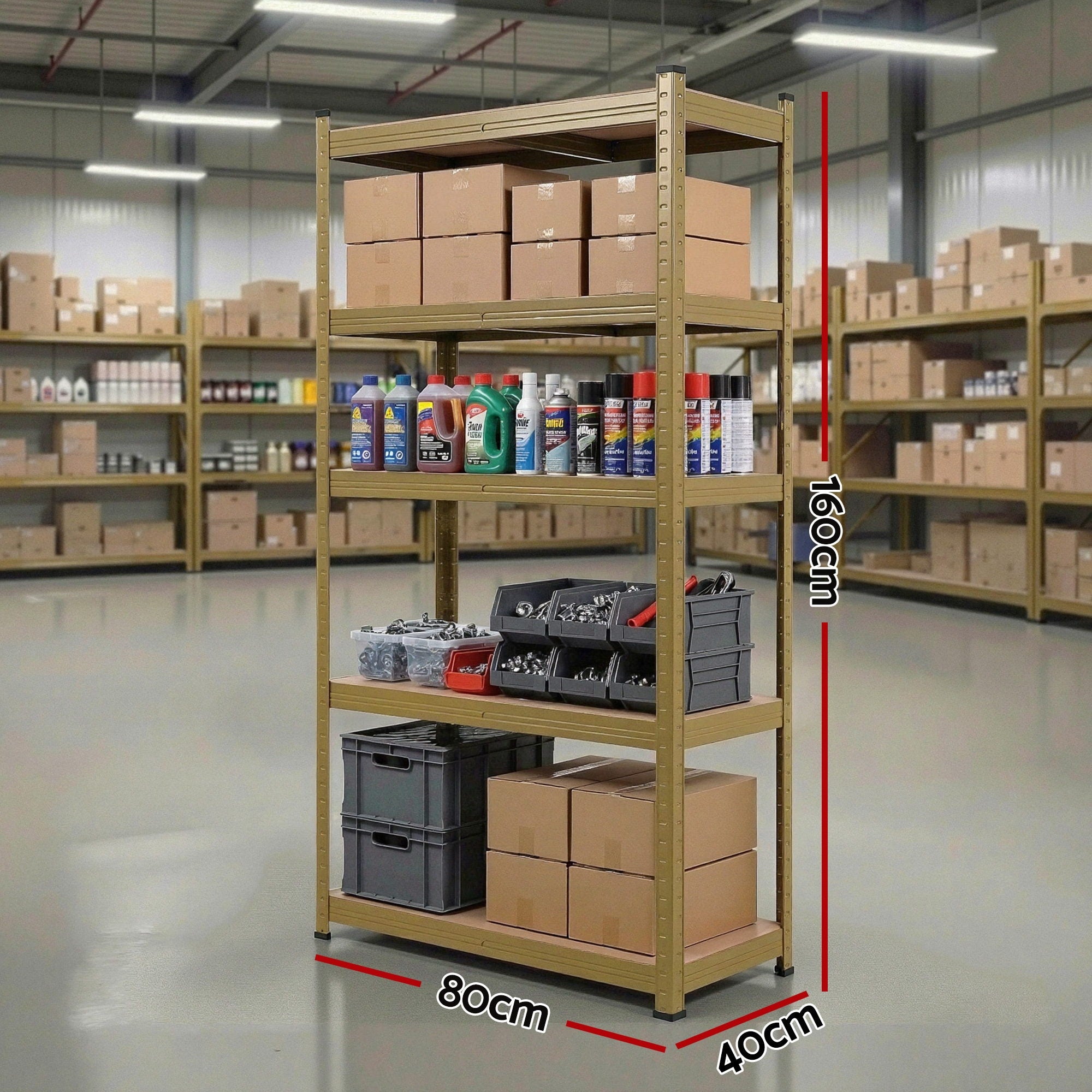 Garage Shelving 1.6x0.8m 5-Tier Warehouse Storage Rack Pallet Racking - Yellow