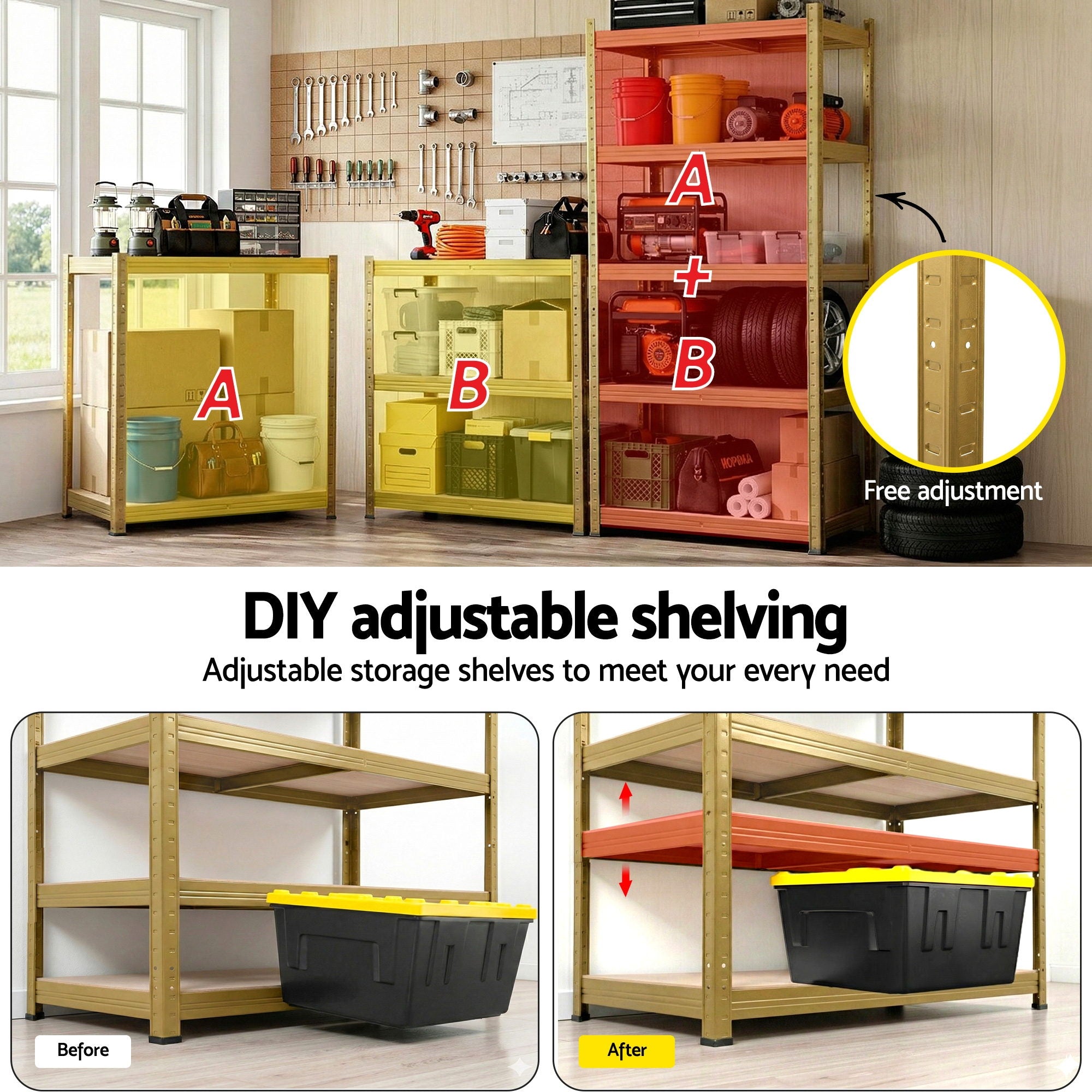 Garage Shelving 1.6x0.8m 5-Tier Warehouse Storage Rack Pallet Racking - Yellow