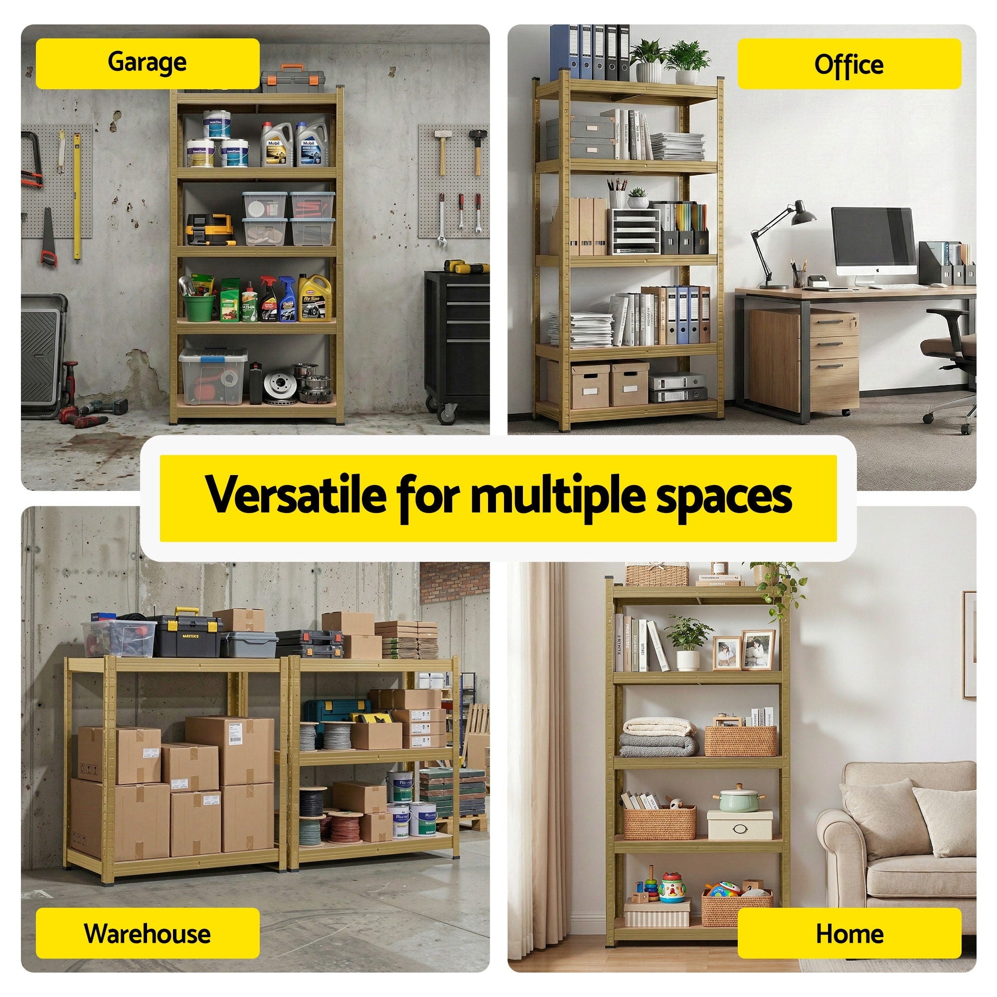 Garage Shelving 1.6x0.8m 5-Tier Warehouse Storage Rack Pallet Racking - Yellow