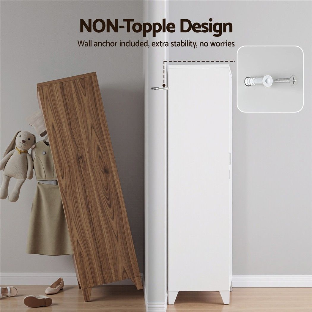 2-Door Wardrobe Lockable Cabinet Storage Closet Hanging Rail Adjustable Shelves Cream White