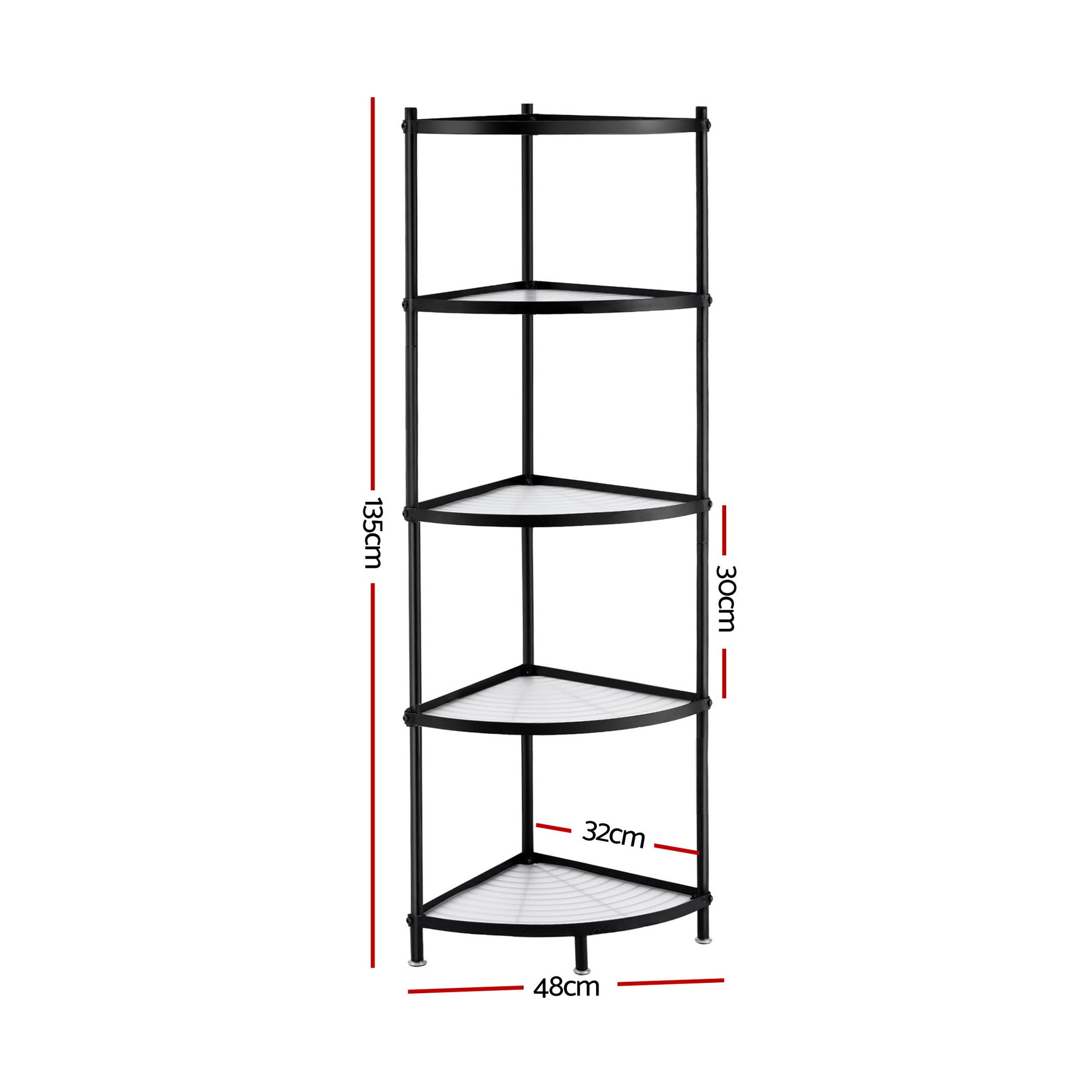 5-Tier Metal Kitchen Corner Shelf Rack Stand for Microwave Storage - Black