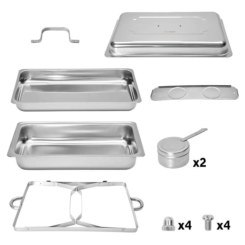 9L Chafing Dish Set, Premium 410 Stainless Steel Buffet Warmer, Bain Marie Food Server with Fuel Holders & Lid, Stackable Catering Equipment for Hotels, Parties, Weddings & Banquets, Silver