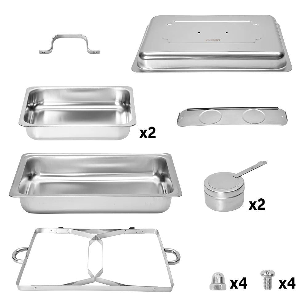 4.5LX2 Chafing Dish Set, Premium 410 Stainless Steel Buffet Warmer, Bain Marie Food Server with Fuel Holders & Lid, Stackable Catering Equipment for Hotels, Parties, Weddings & Banquets, Silver