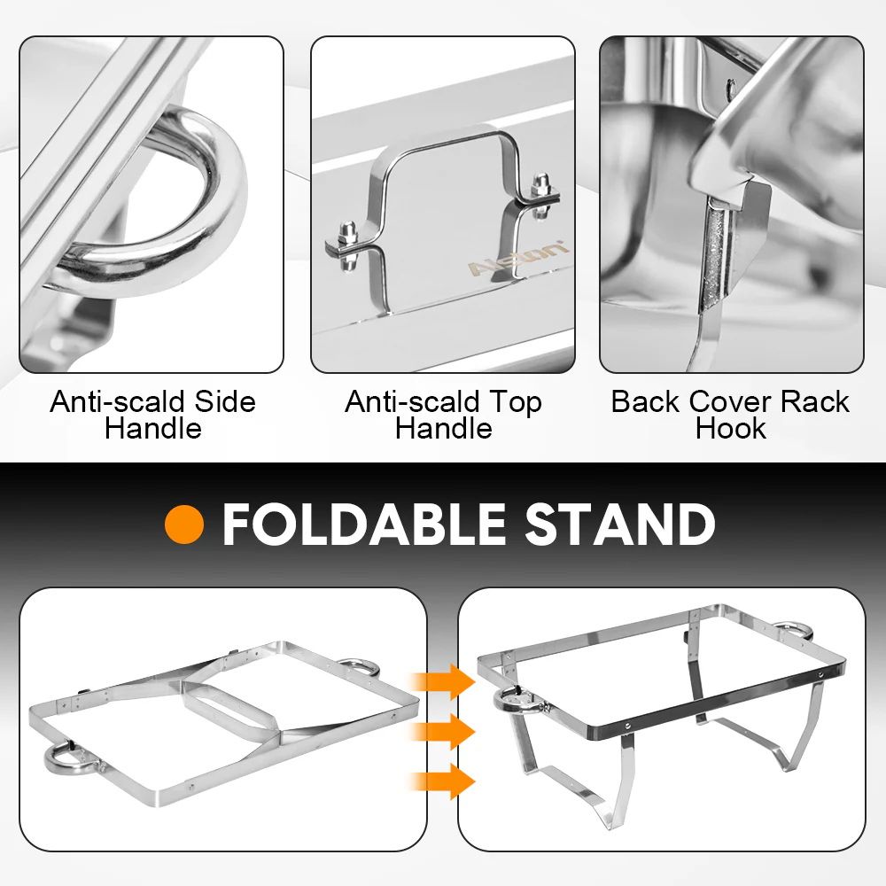 4.5LX2 Chafing Dish Set, Premium 410 Stainless Steel Buffet Warmer, Bain Marie Food Server with Fuel Holders & Lid, Stackable Catering Equipment for Hotels, Parties, Weddings & Banquets, Silver