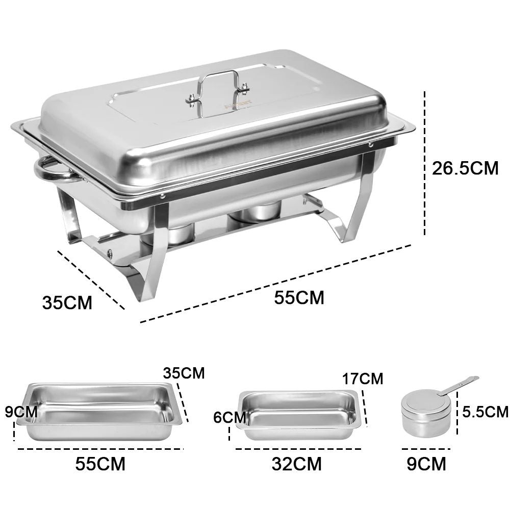 3LX3 Chafing Dish Set, Premium 410 Stainless Steel Buffet Warmer, Bain Marie Food Server with Fuel Holders & Lid, Stackable Catering Equipment for Hotels, Parties, Weddings & Banquets, Silver