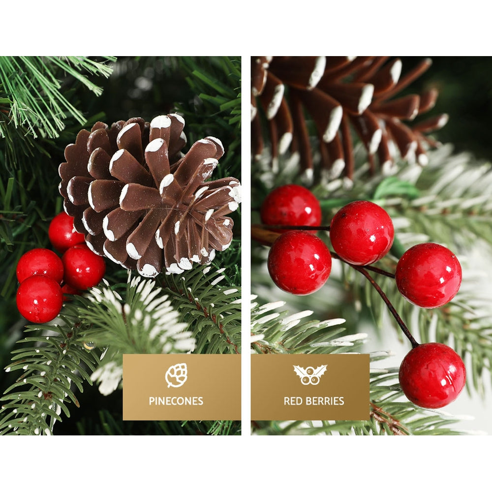 7FT / 2.1M Pre-Lit Christmas Tree with Pine Cones & Red Berries – Warm LED Lights