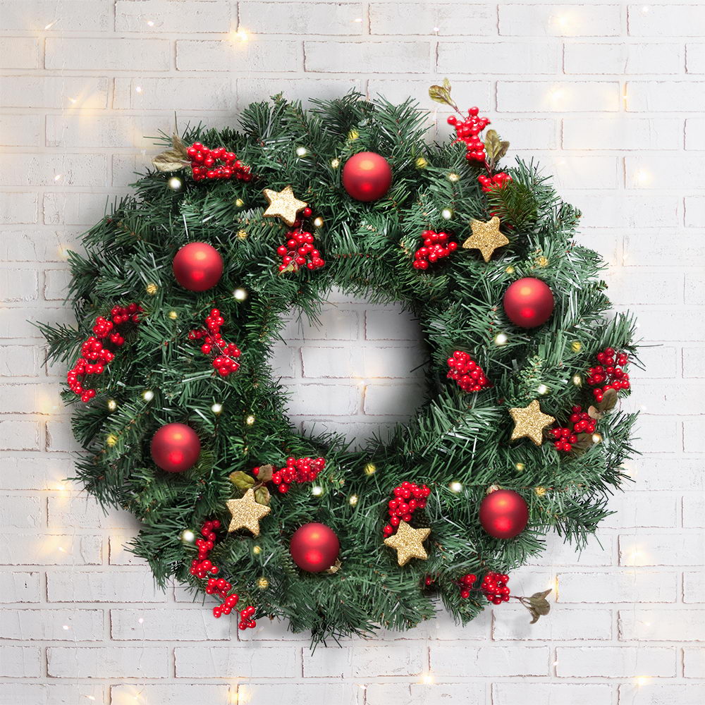 60cm Christmas Wreath Garland – Festive Holiday Décor