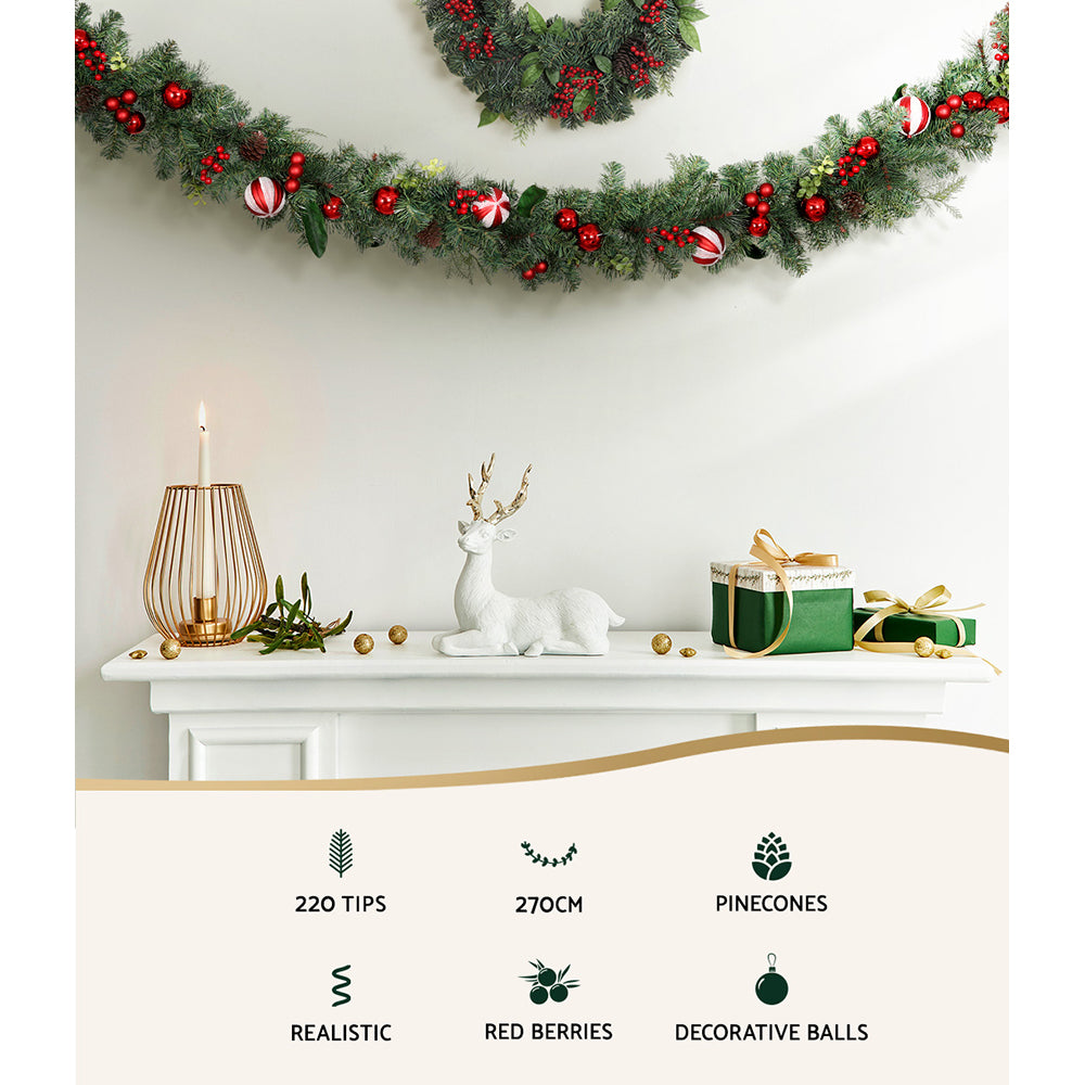 2.7M Christmas Garland with Decorations – Perfect for Festive Décor