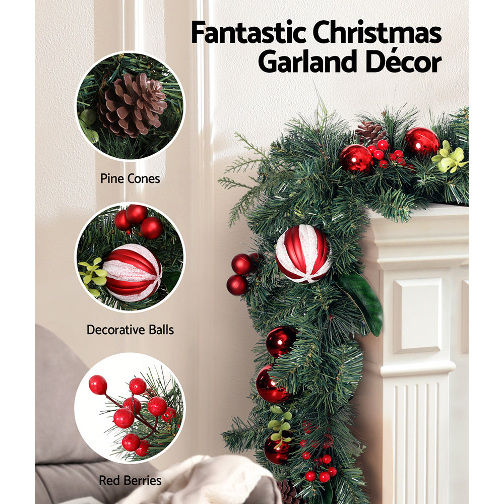 2.7M Christmas Garland with Decorations – Perfect for Festive Décor