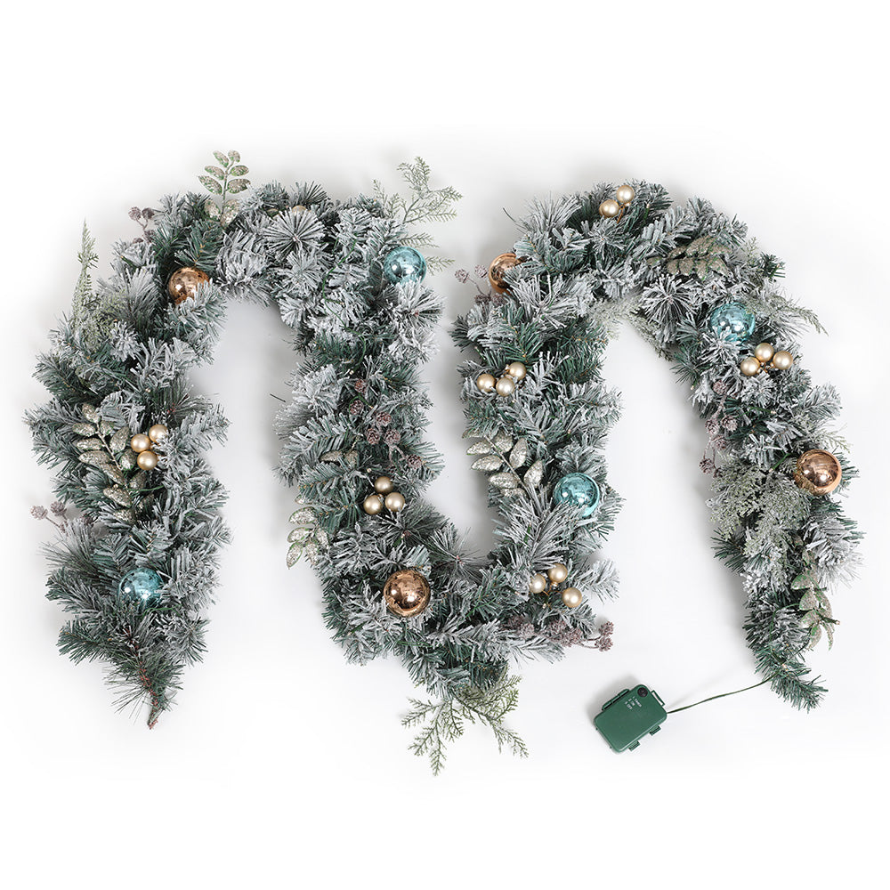 2.7M Snowy Christmas Garland with LED Lights – Festive Winter Décor