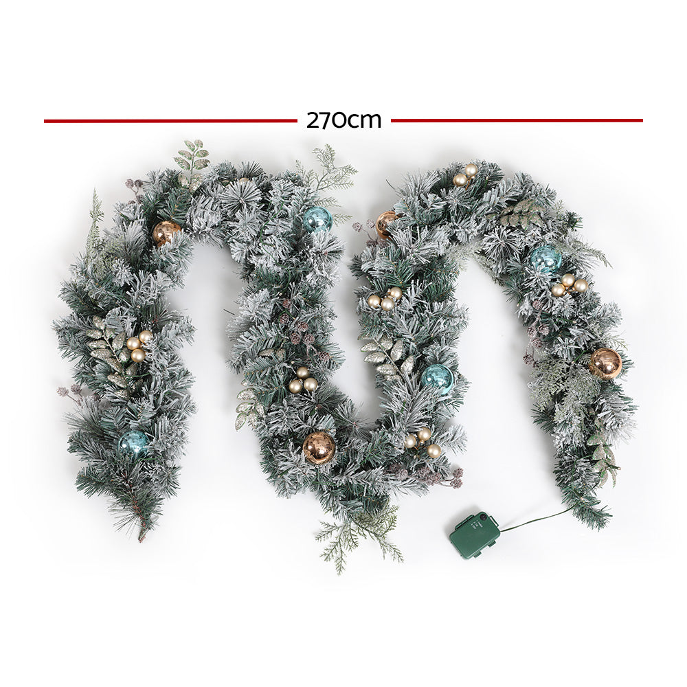 2.7M Snowy Christmas Garland with LED Lights – Festive Winter Décor