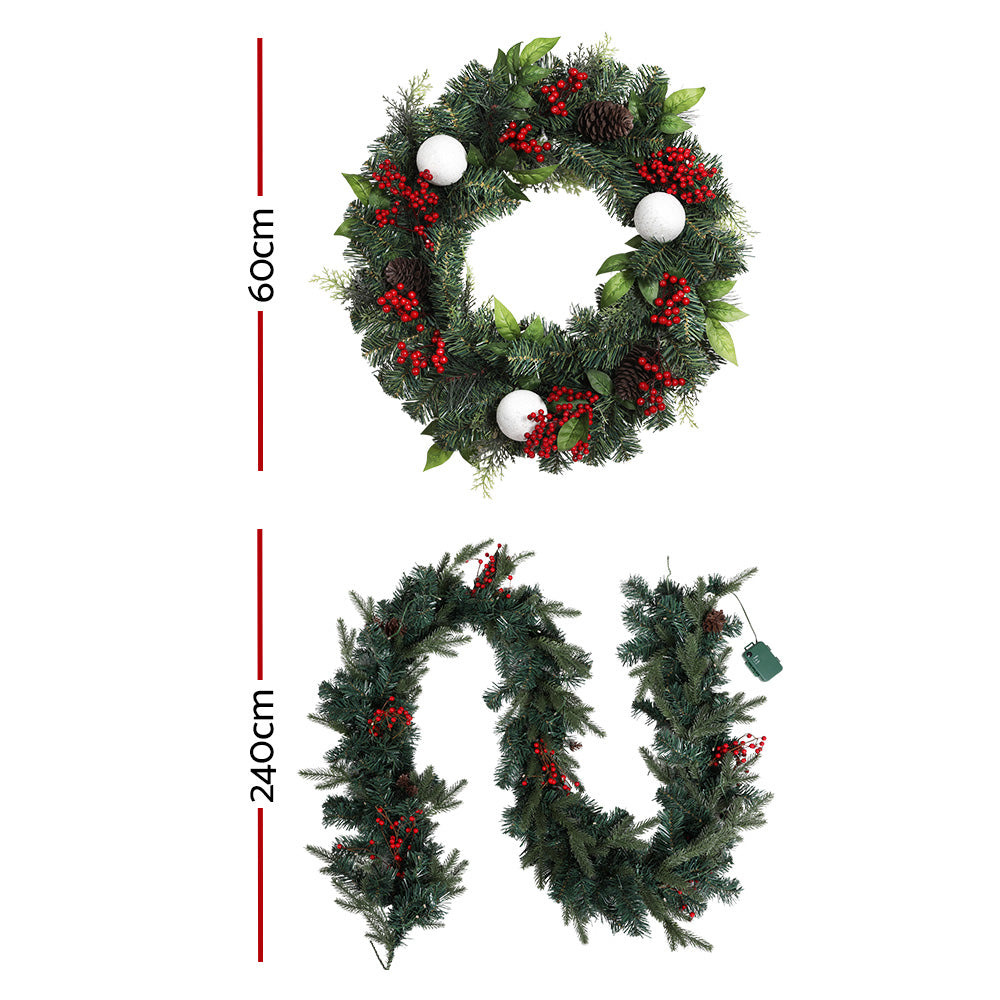 Christmas Garland & Wreath Set with LED Lights – Perfect for Festive Xmas Décor