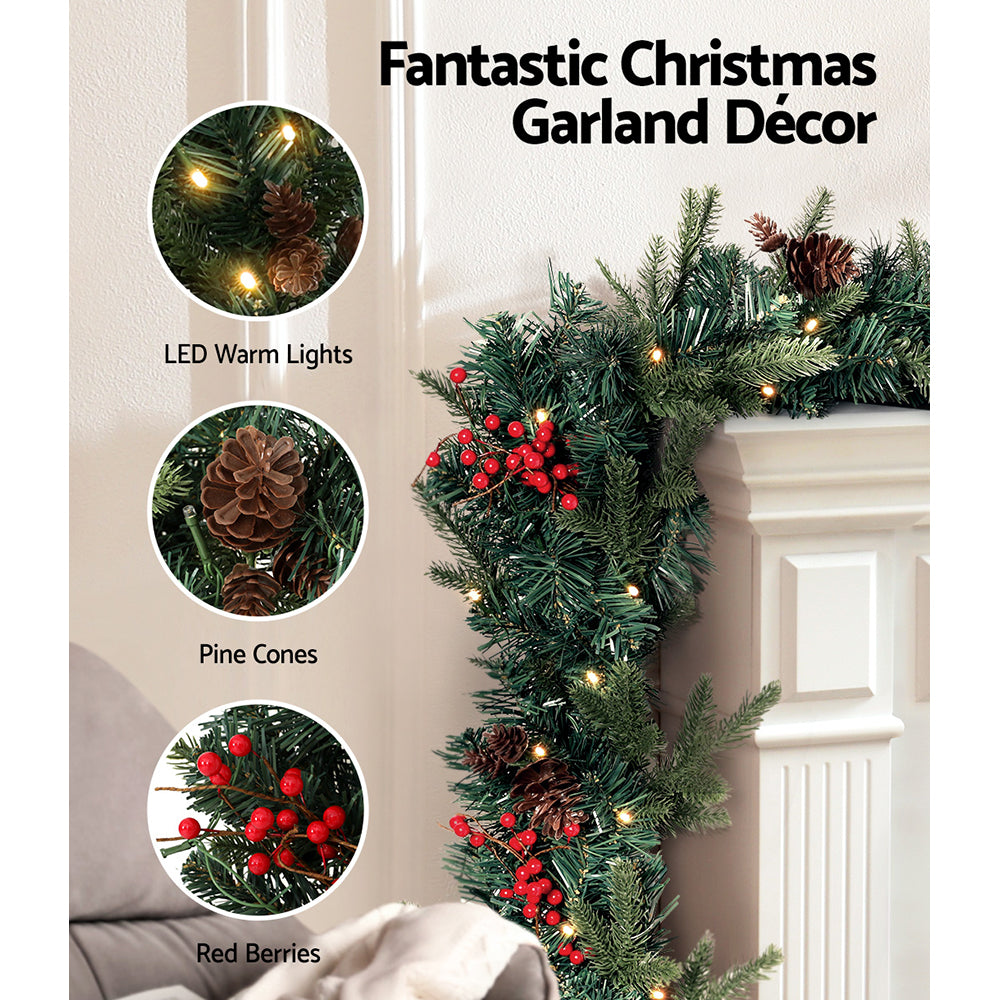 Christmas Garland & Wreath Set with LED Lights – Perfect for Festive Xmas Décor