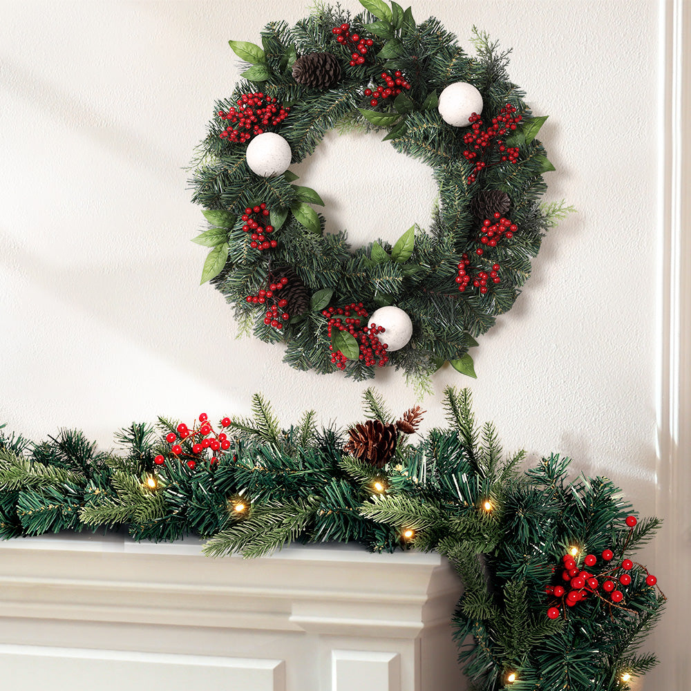 Christmas Garland & Wreath Set with LED Lights – Perfect for Festive Xmas Décor