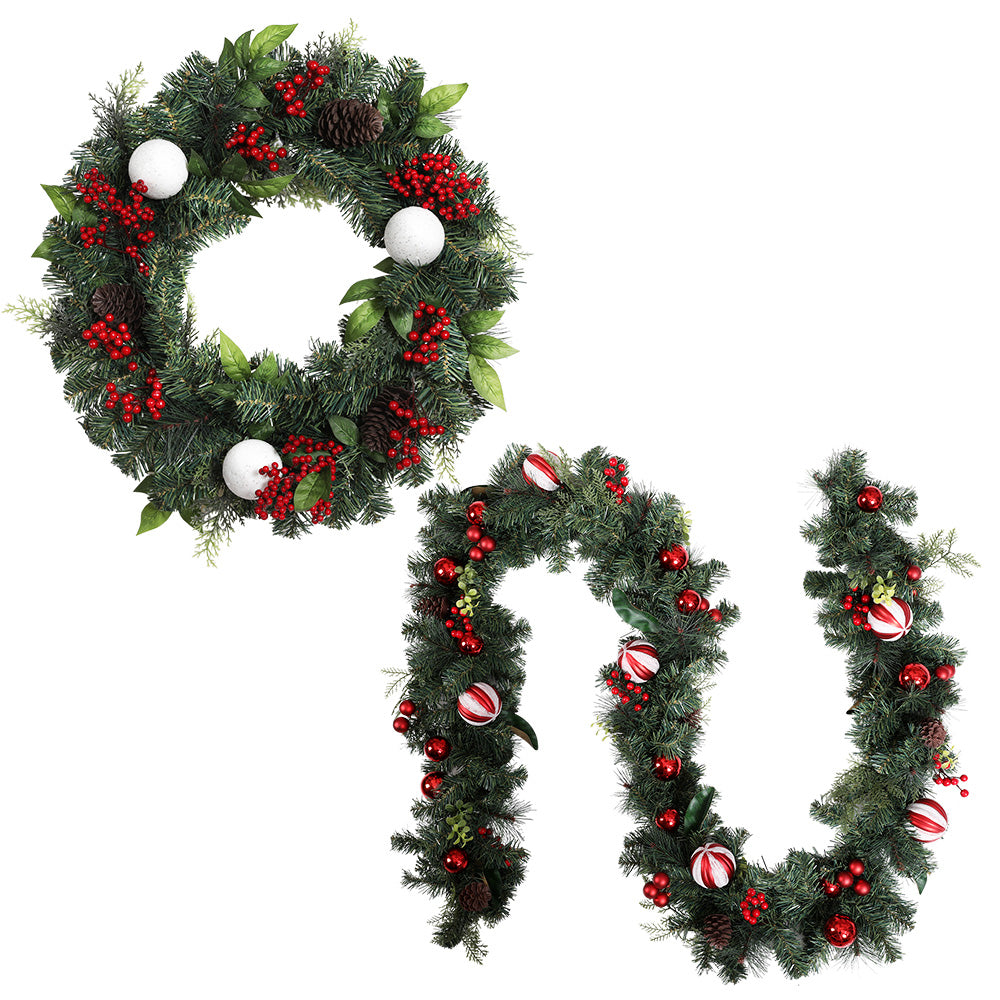 Christmas Garland & Wreath Set with Ornaments – Festive Xmas Décor