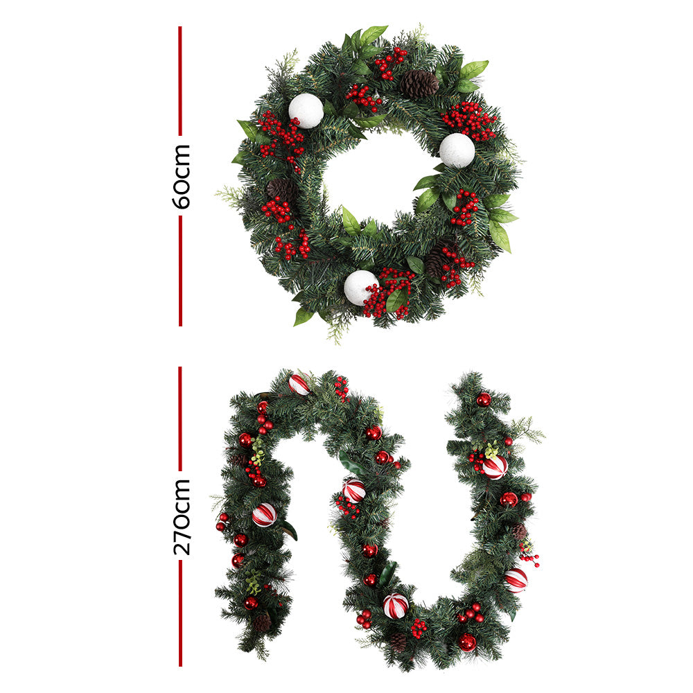 Christmas Garland & Wreath Set with Ornaments – Festive Xmas Décor