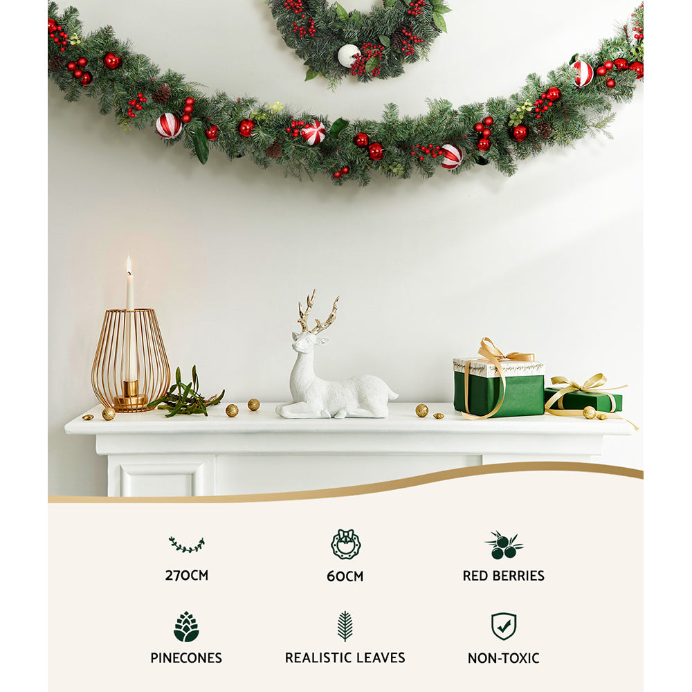 Christmas Garland & Wreath Set with Ornaments – Festive Xmas Décor