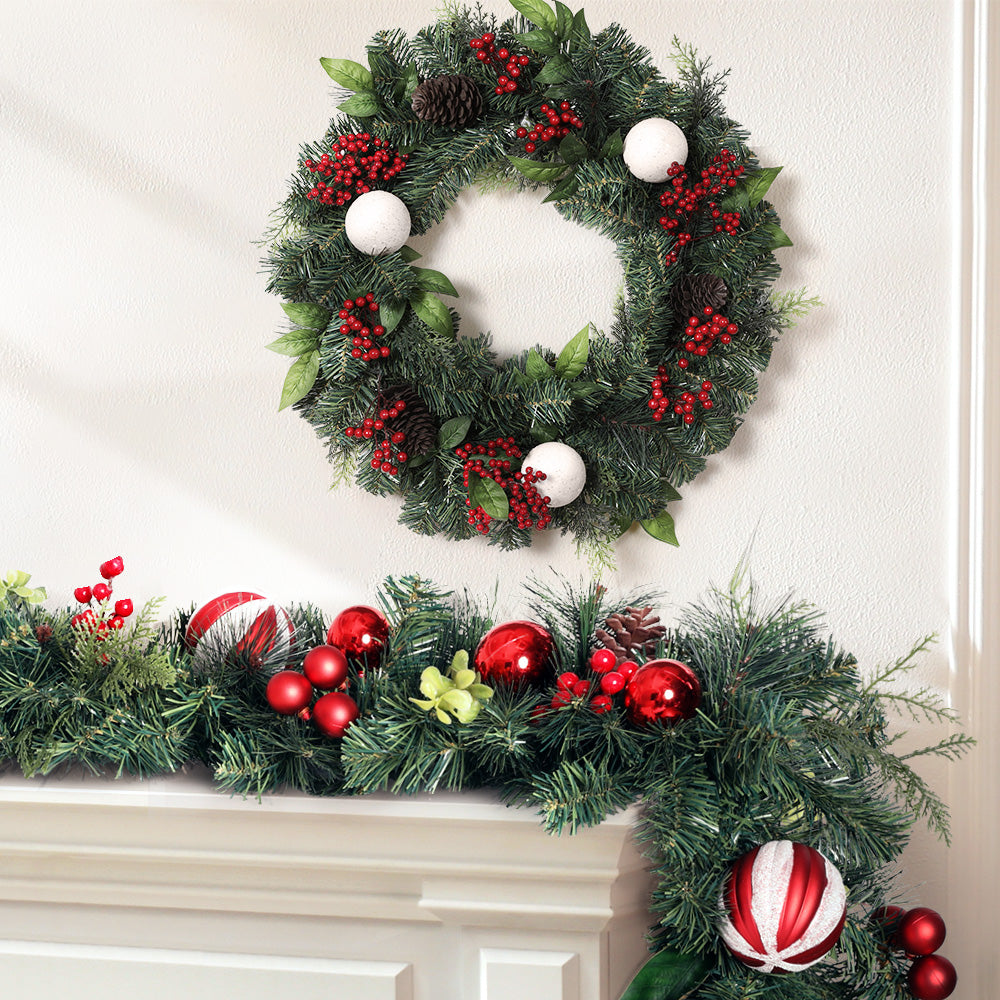 Christmas Garland & Wreath Set with Ornaments – Festive Xmas Décor