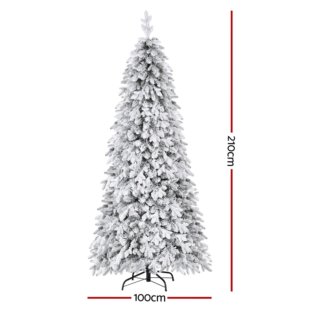 7FT / 2.1M Christmas Tree – Snow Flocked Pencil White – 860 Tips – Pre-lit 350 Warm White LED Lights