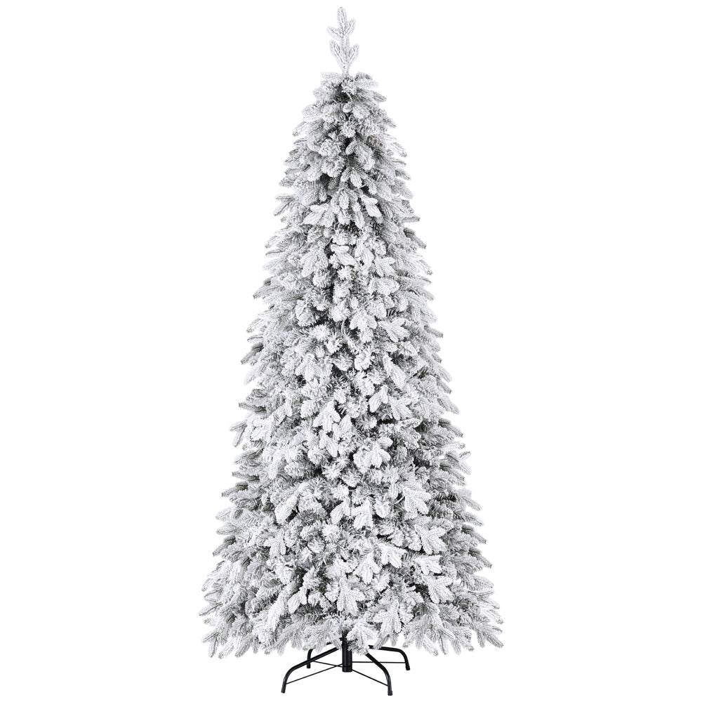 7FT / 2.1M Christmas Tree – Snow Flocked Pencil White – 860 Tips – Pre-lit 350 Warm White LED Lights