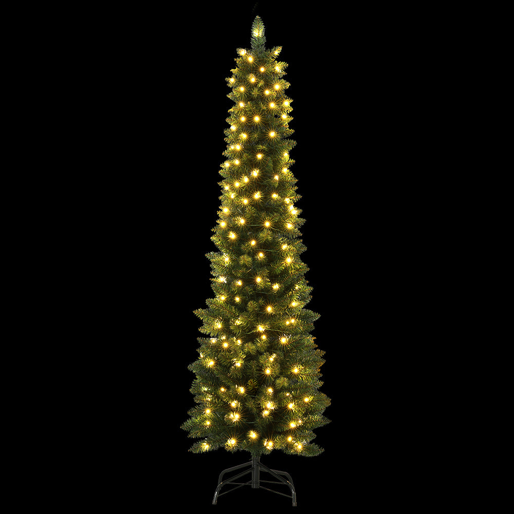 6FT / 1.8M Slim Pre-Lit Christmas Tree with 200 Warm White LED Lights – 300 Tips