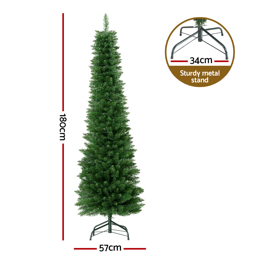 6FT / 1.8M Slim Pre-Lit Christmas Tree with 200 Warm White LED Lights – 300 Tips