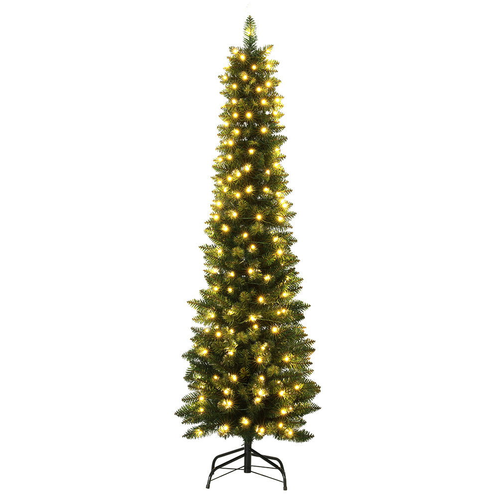 6FT / 1.8M Slim Pre-Lit Christmas Tree with 200 Warm White LED Lights – 300 Tips