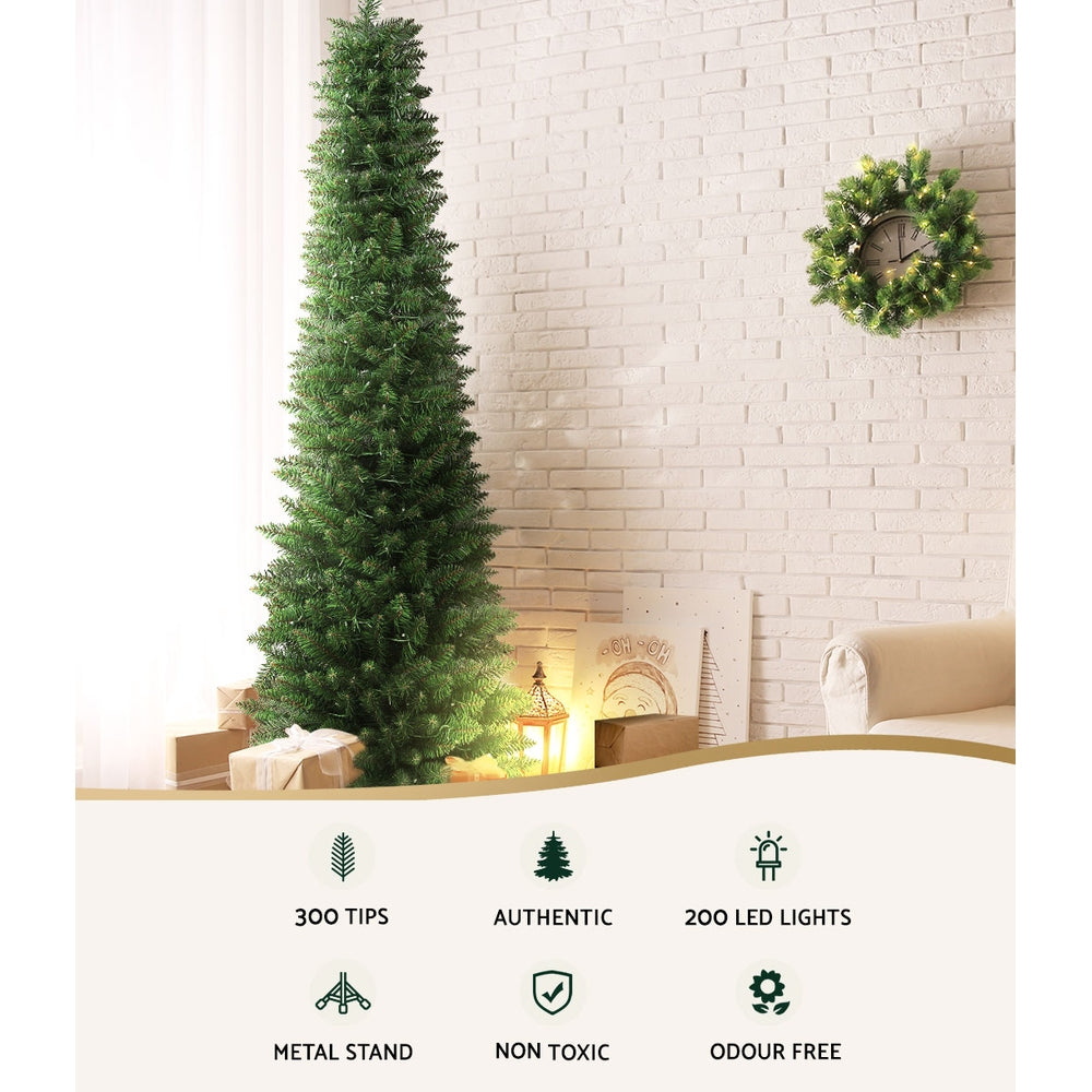 6FT / 1.8M Slim Pre-Lit Christmas Tree with 200 Warm White LED Lights – 300 Tips