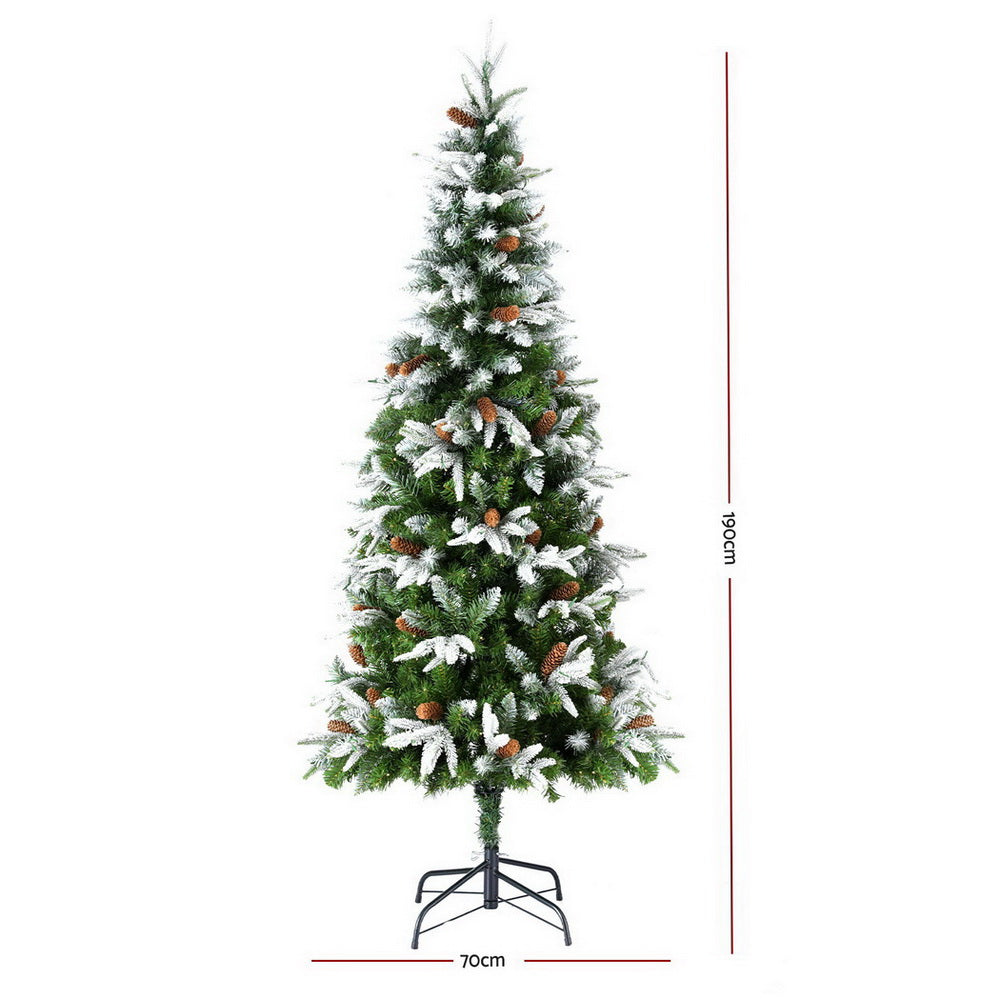 6FT / 1.8M Christmas Tree – Snow Flocked with Pine Cones – 680 Tips – Pre-lit 280 Warm White LED Lights