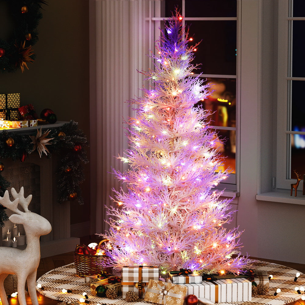 6FT / 1.8M Christmas Tree – Sparse White – 622 Tips – Pre-lit 200 Multi-Colour LED Lights