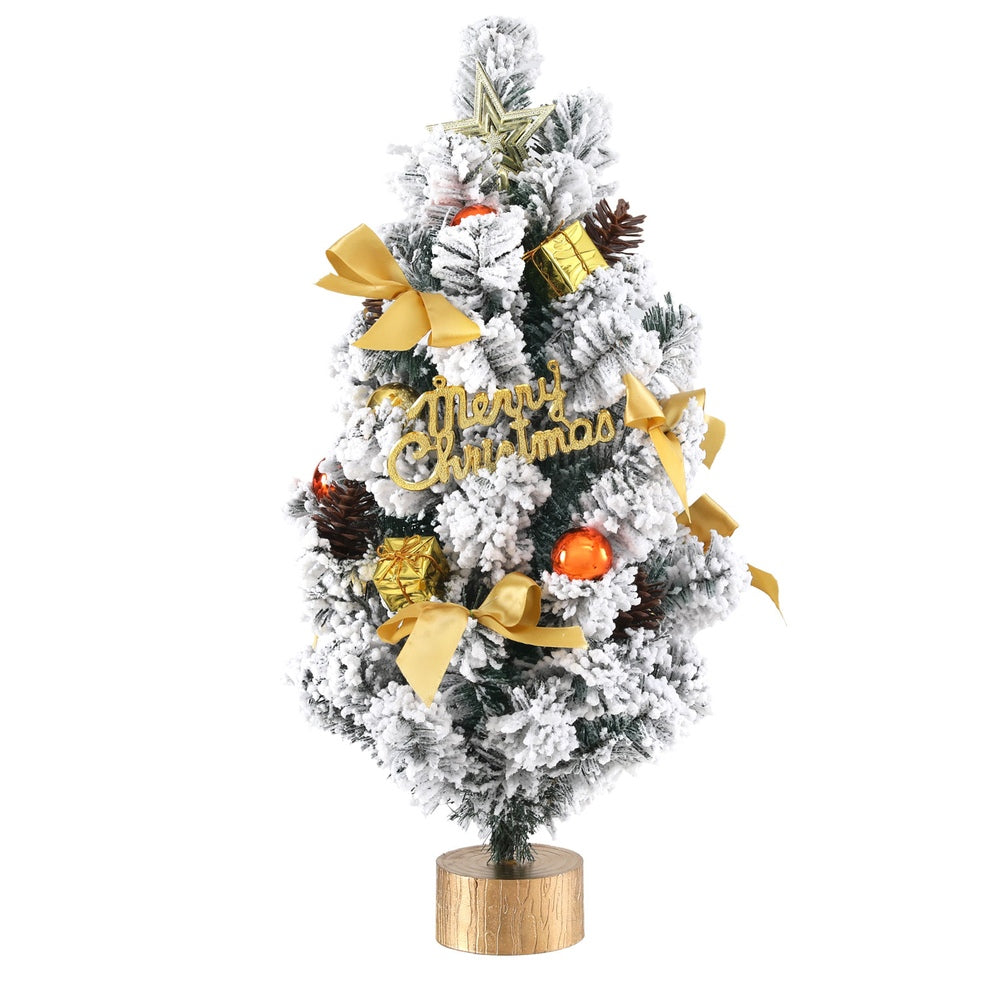 60CM Snowy Tabletop Christmas Tree with Tree Topper & Ornaments – Charming Mini Xmas Decoration