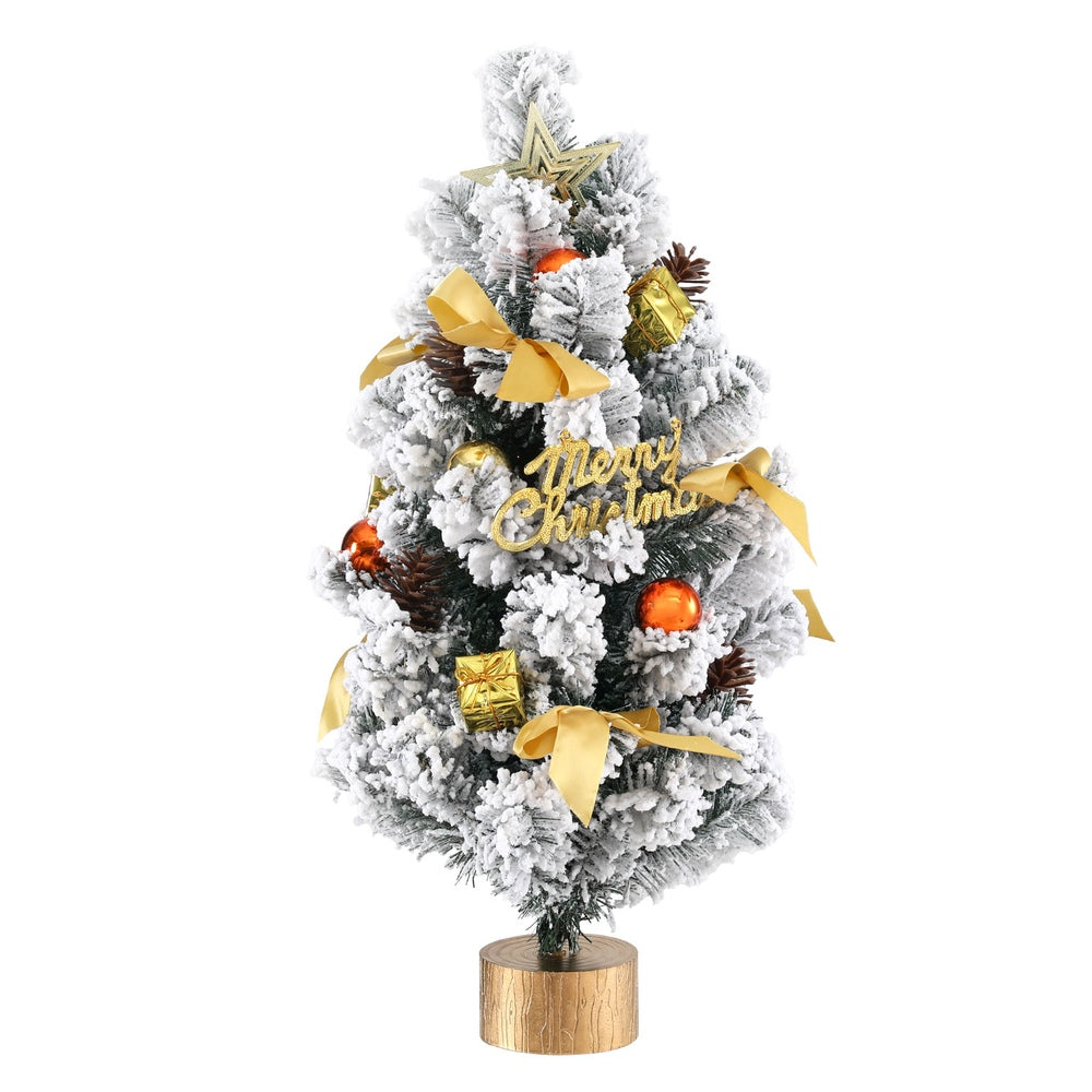 60CM Snowy Tabletop Christmas Tree with Tree Topper & Ornaments – Charming Mini Xmas Decoration