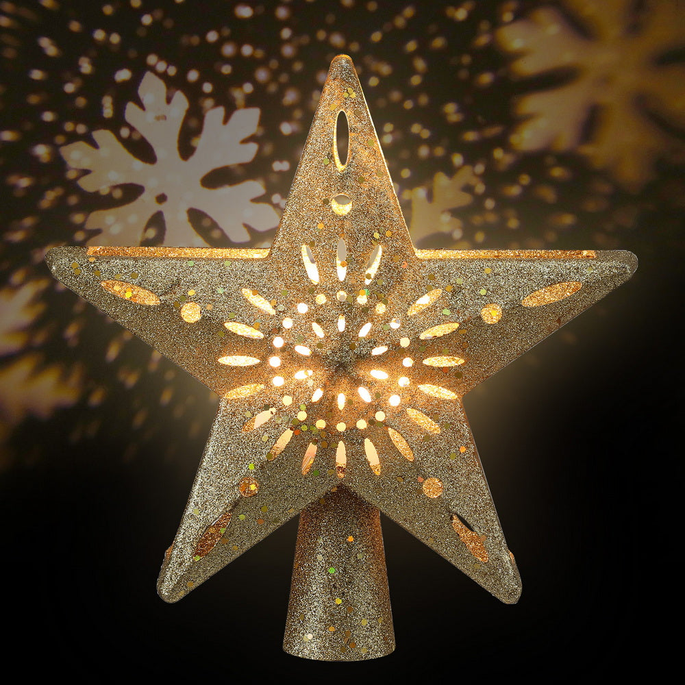 Christmas Tree Topper Star Snowflake Projector Party Glitter Gold