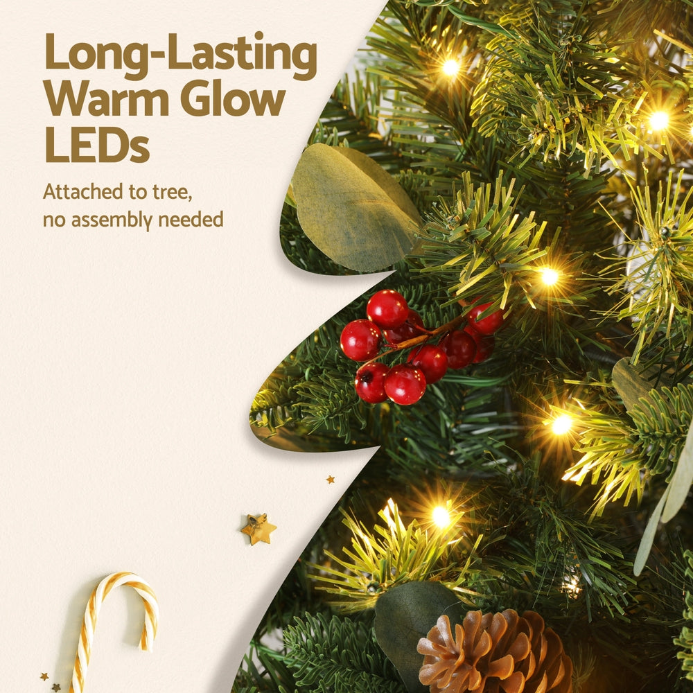 5FT / 1.5M Christmas Tree – Green with Pine Cones & Red Berries – 355 Tips – Pre-lit 160 Warm White LED Lights