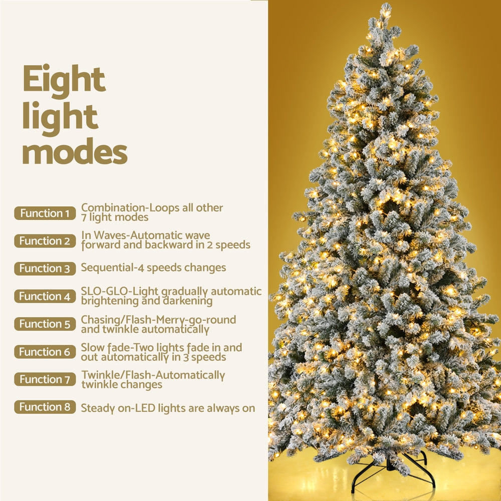 Christmas Tree 2.1m Snow Flocked LED Xmas Decoration 8 Light Modes