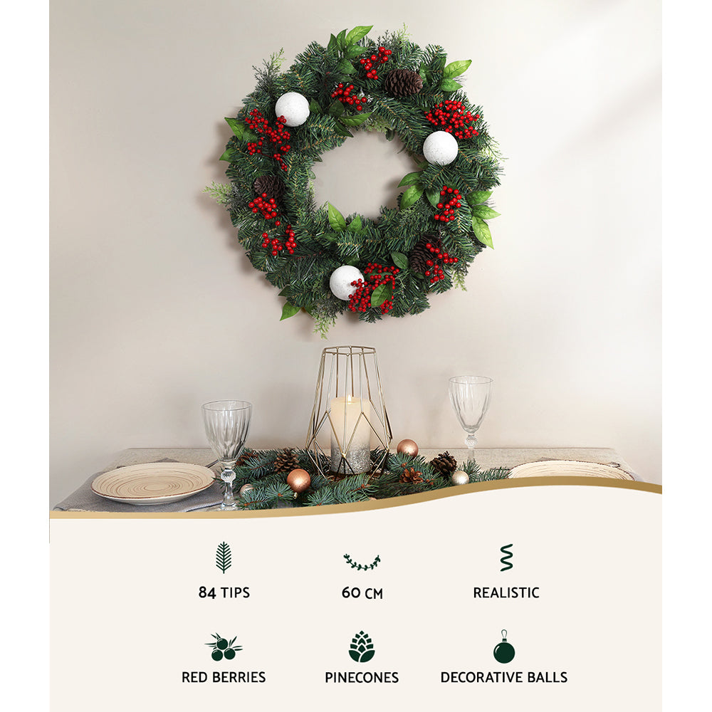 60cm Christmas Wreath with Decorations – Perfect Festive Xmas Accent