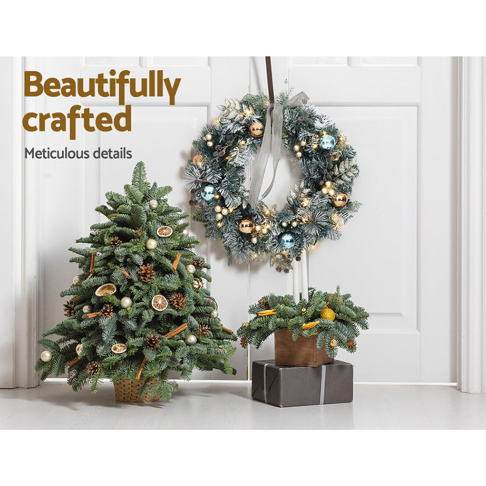 60cm Snowy Christmas Wreath with LED Lights – Festive Garland Décor