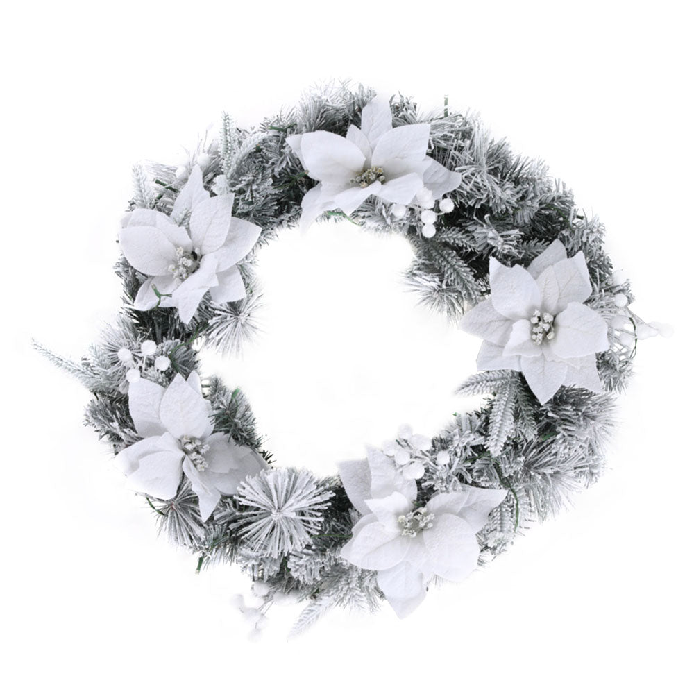 60cm Christmas Wreath LED Lights Snowy Flowers Garland Party Decor