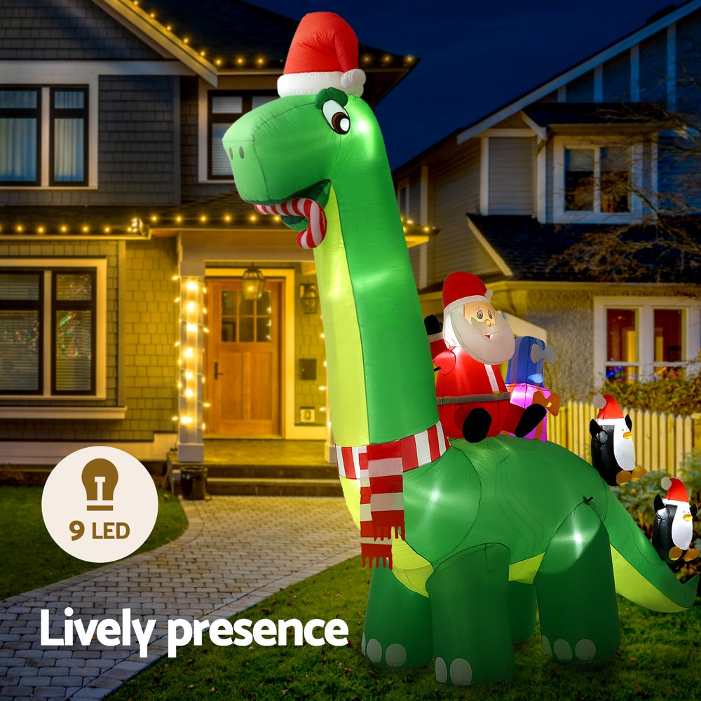 Christmas Inflatable Santa Dinosaur 3.8M Illuminated Decorations