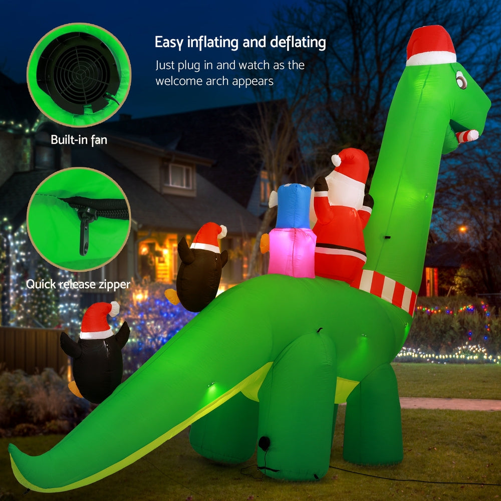 Christmas Inflatable Santa Dinosaur 3.8M Illuminated Decorations