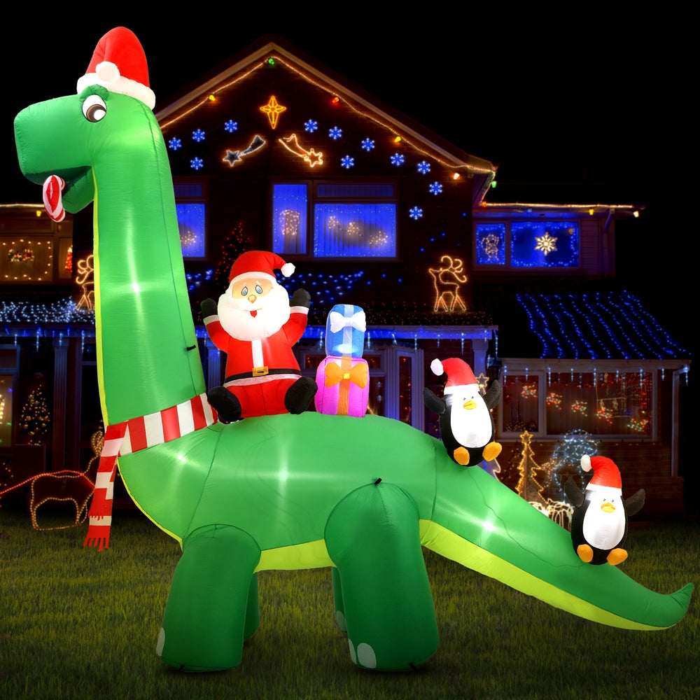 Christmas Inflatable Santa Dinosaur 3.8M Illuminated Decorations