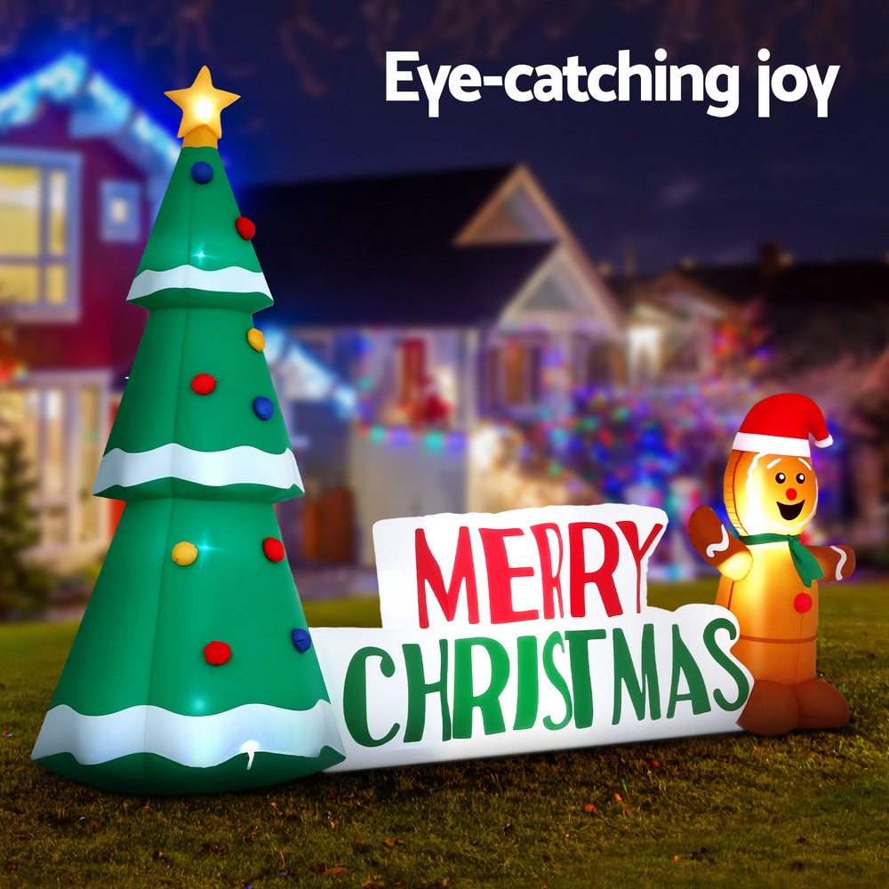 Christmas Inflatable Gingerbread Man Tree LED Illuminated Decorations