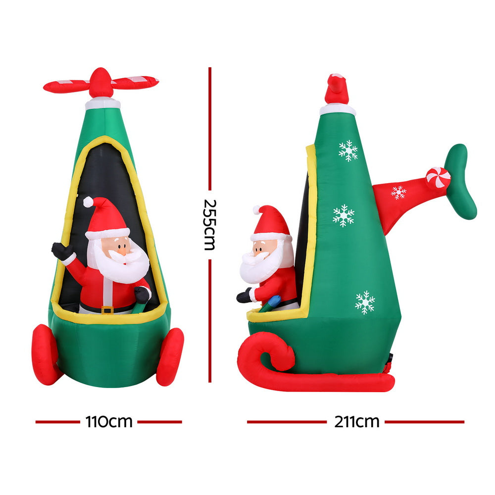 Christmas Inflatable Santa in Helicopter 2.55M Height LED Illuminated Decorations