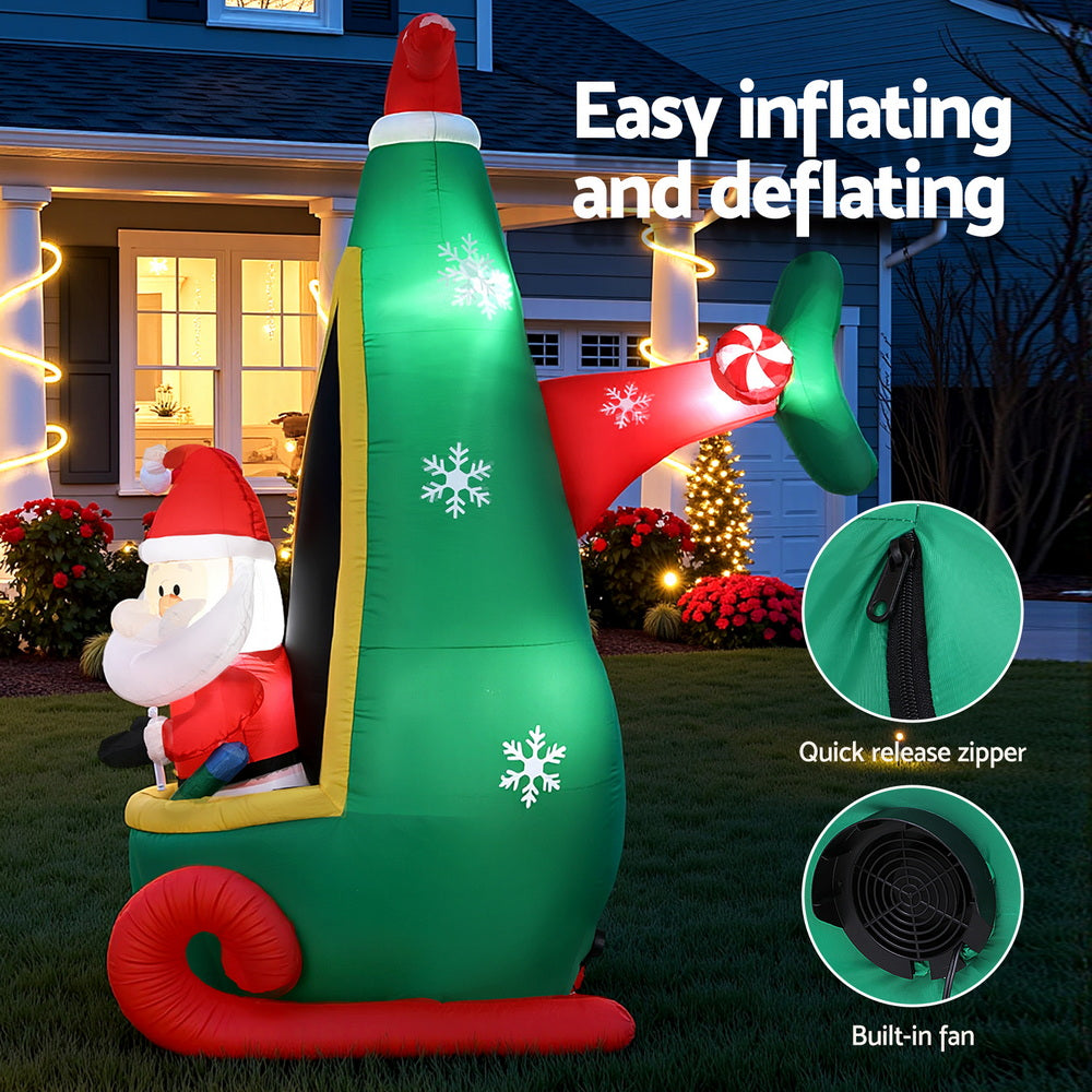 Christmas Inflatable Santa in Helicopter 2.55M Height LED Illuminated Decorations