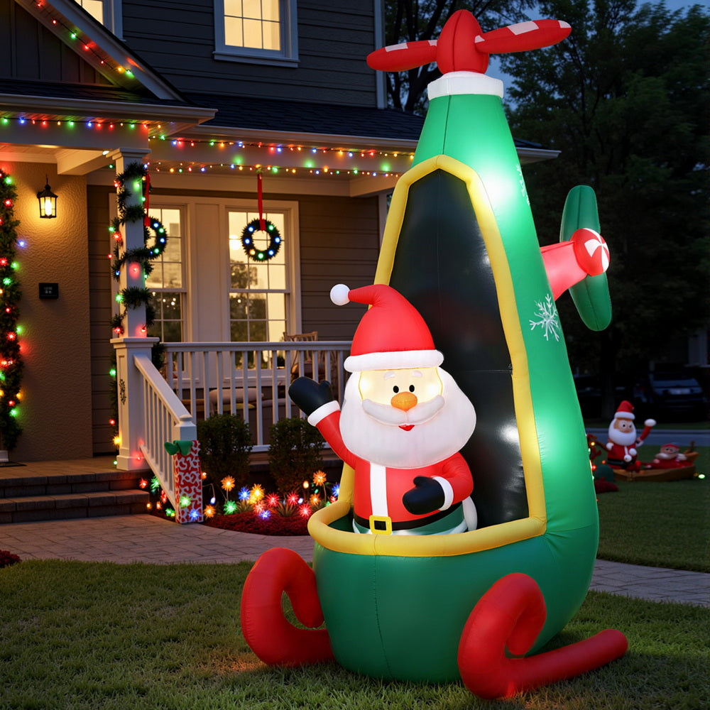 Christmas Inflatable Santa in Helicopter 2.55M Height LED Illuminated Decorations